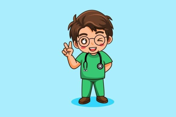 Cute Doctor Boy Winking Peace Sign