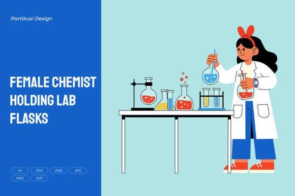 Female Chemist Holding Lab Flasks