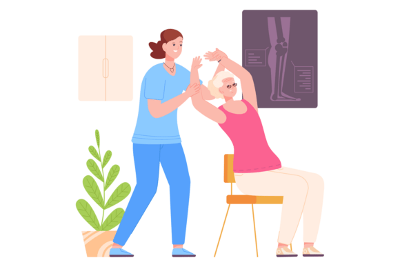 Old Woman Physiotherapy. Professional Me