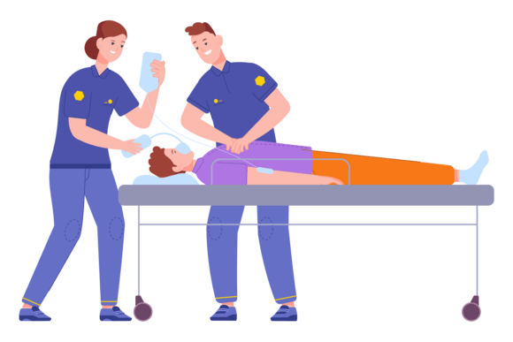 Paramedic Help Patient on Gurney. Medica