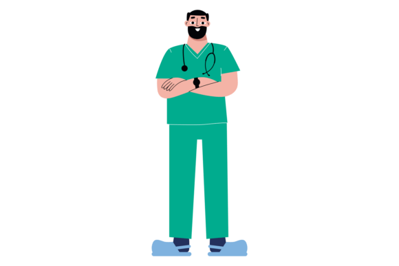 Physician Character. Bearded Doctor Man.