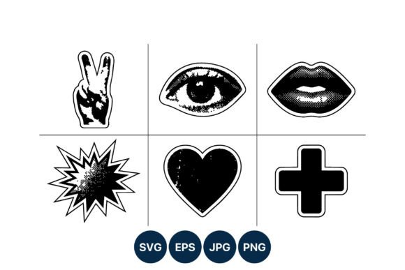 Retro Halftone Black White Vector Icons