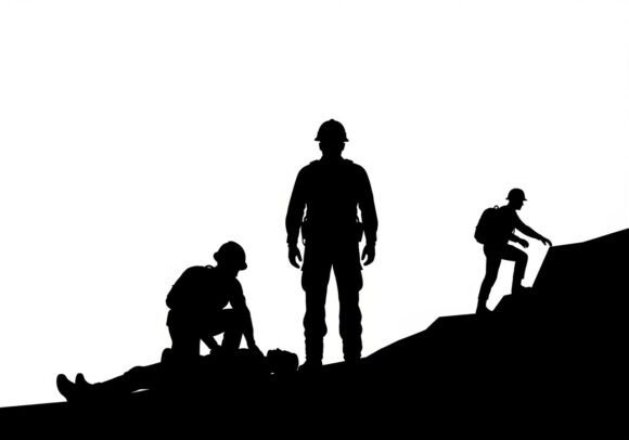 Silhouettes of Three People on a Hill