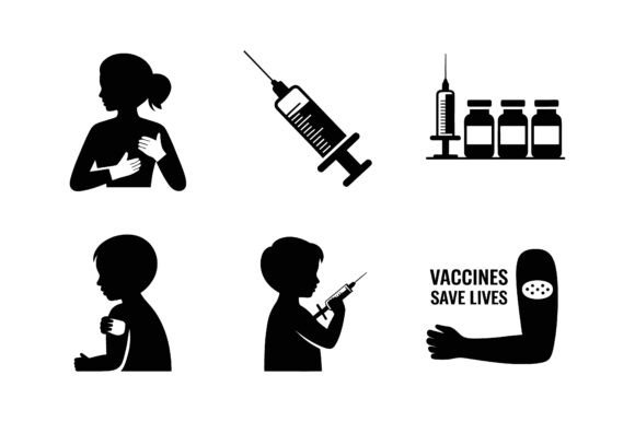 Vaccine Injection Vector Silhouette Set